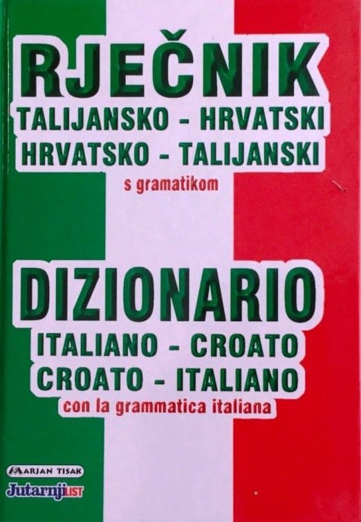 Talijansko hrvatski hrvatsko talijanski rječnik s gramatikom Mario Simonelli  tvrdi uvez