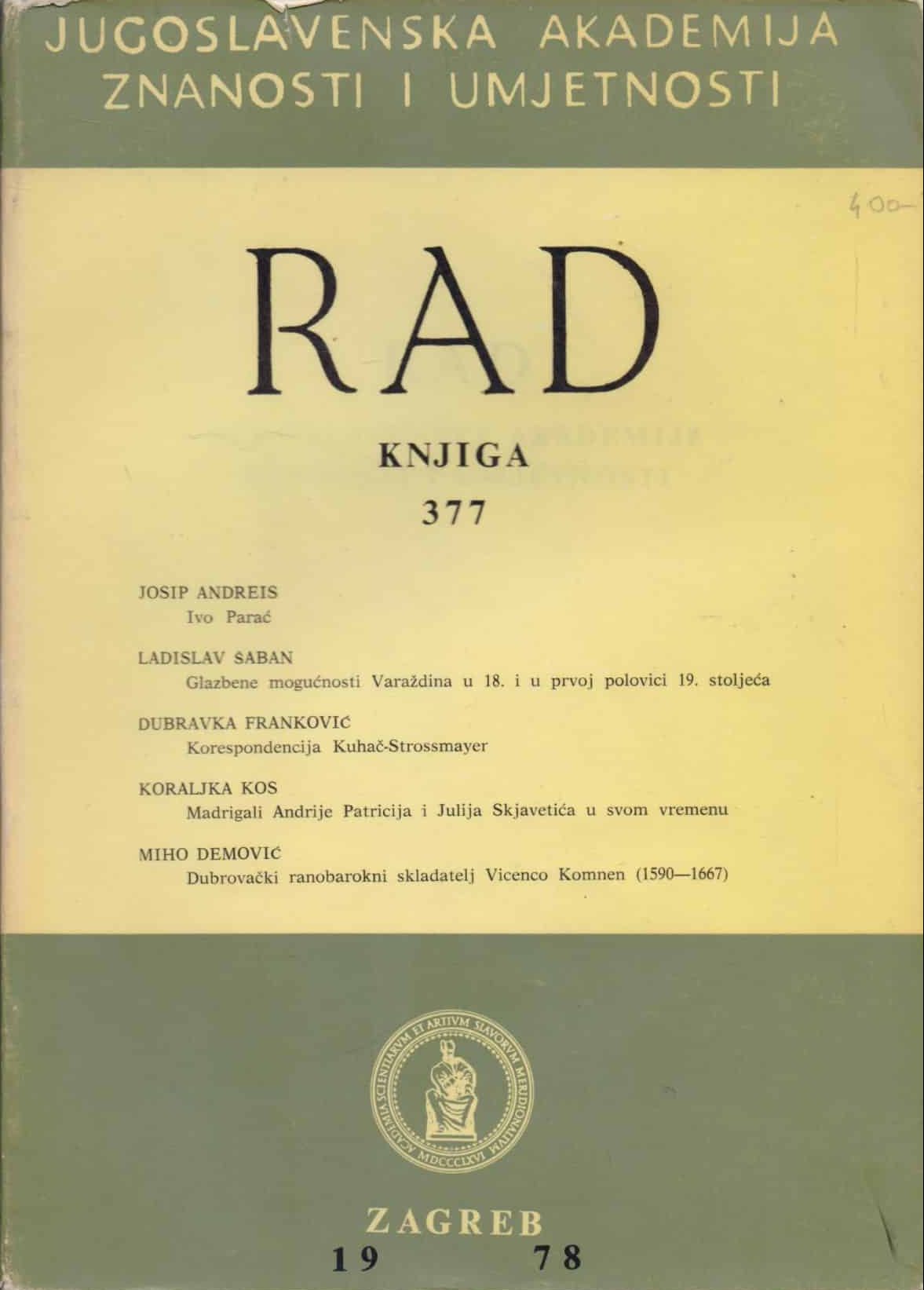 Rad jugoslavenske akademije znanosti i umjetnosti – knjiga 377 (br. 377)